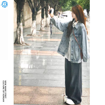 港风复古开衫小个子牛仔外套女春秋季经典百搭宽松休闲夹克上衣潮