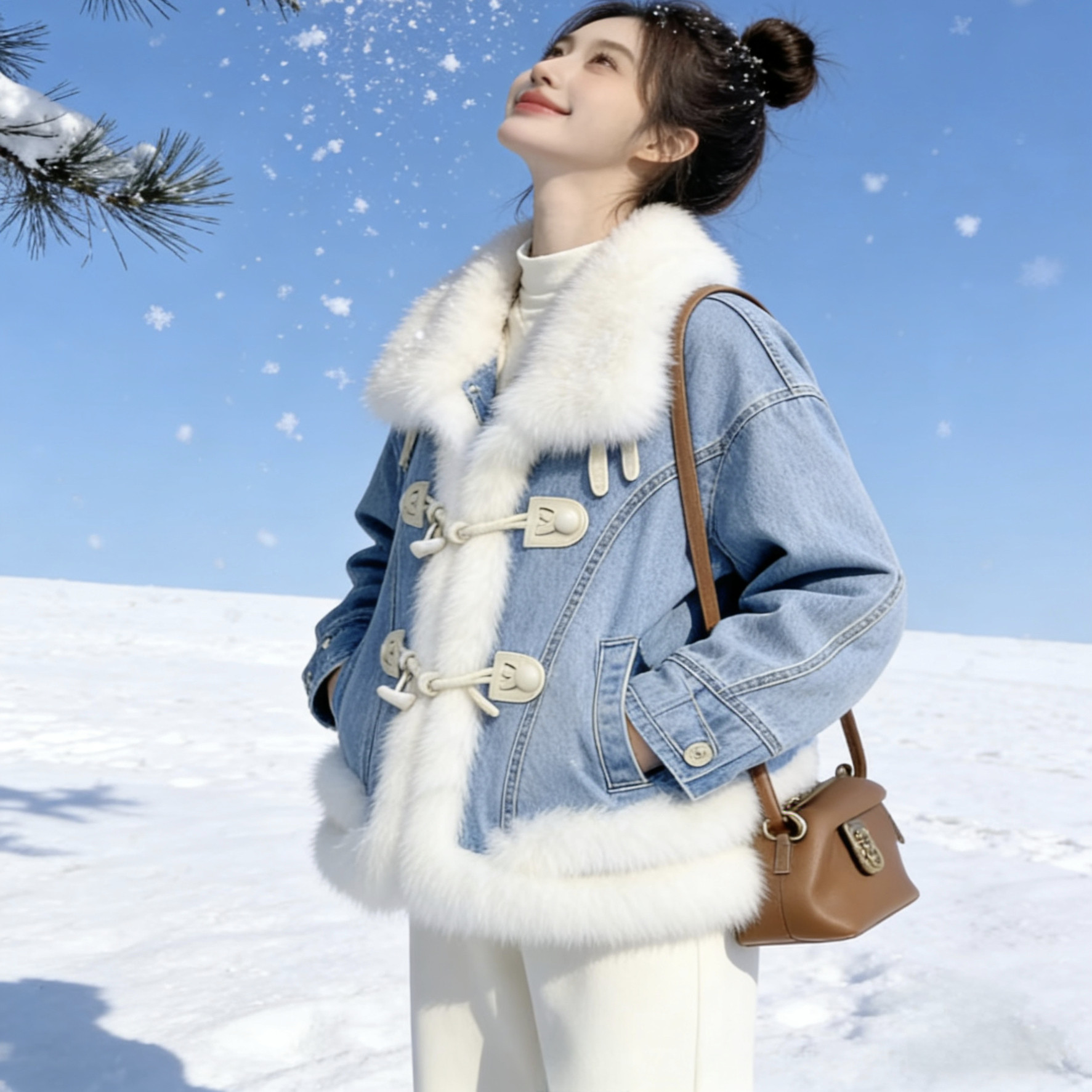 毛毛领加绒加厚牛仔外套女2025冬季新款气质高级感时尚棉服上衣潮,女装/女士精品,短外套,淘宝优惠券,粉丝福利购,淘宝优惠卷