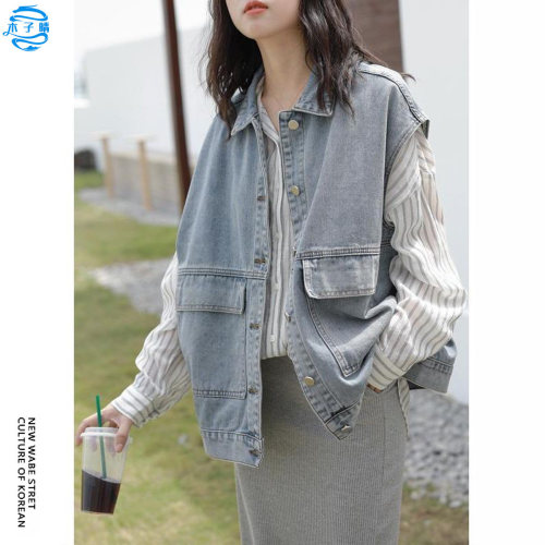 个性时尚复古女牛仔马甲大码显瘦