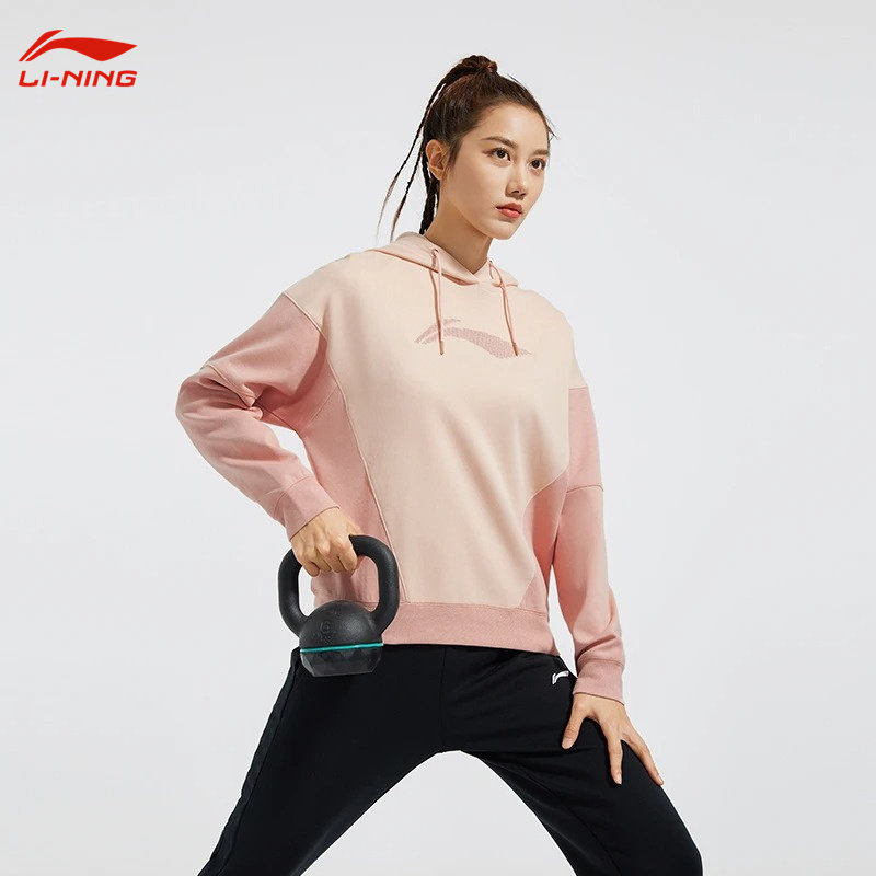 李宁卫衣女子秋季健身训练系列时尚宽松套头连帽运动上衣 AWDR452