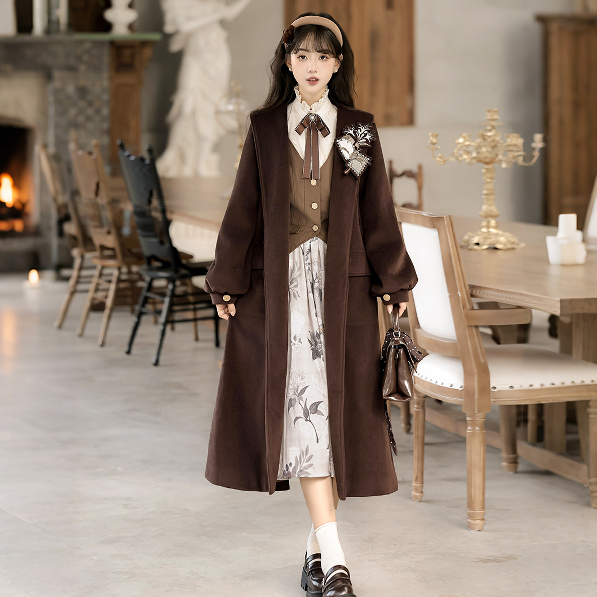 倚梦阁原创植物学家汉服女汉元素新中式外套马甲衬衣半裙套装9732