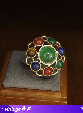 复古vintage彩色石头开口可调节
