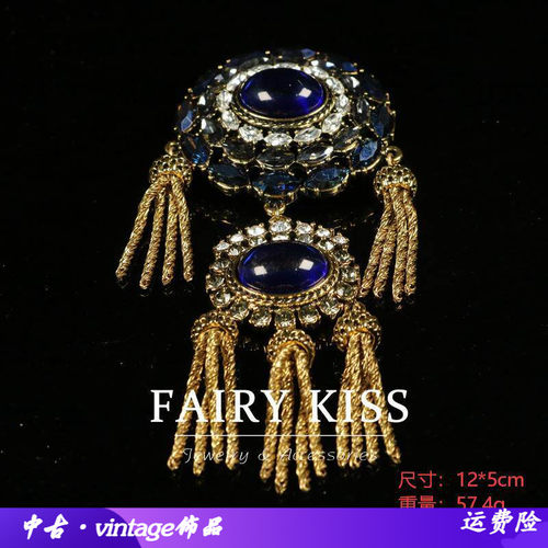 中古复古胸针做旧镀金镶钻气质胸