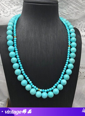 西洋饰品绿松石圆珠串珠项链轻奢