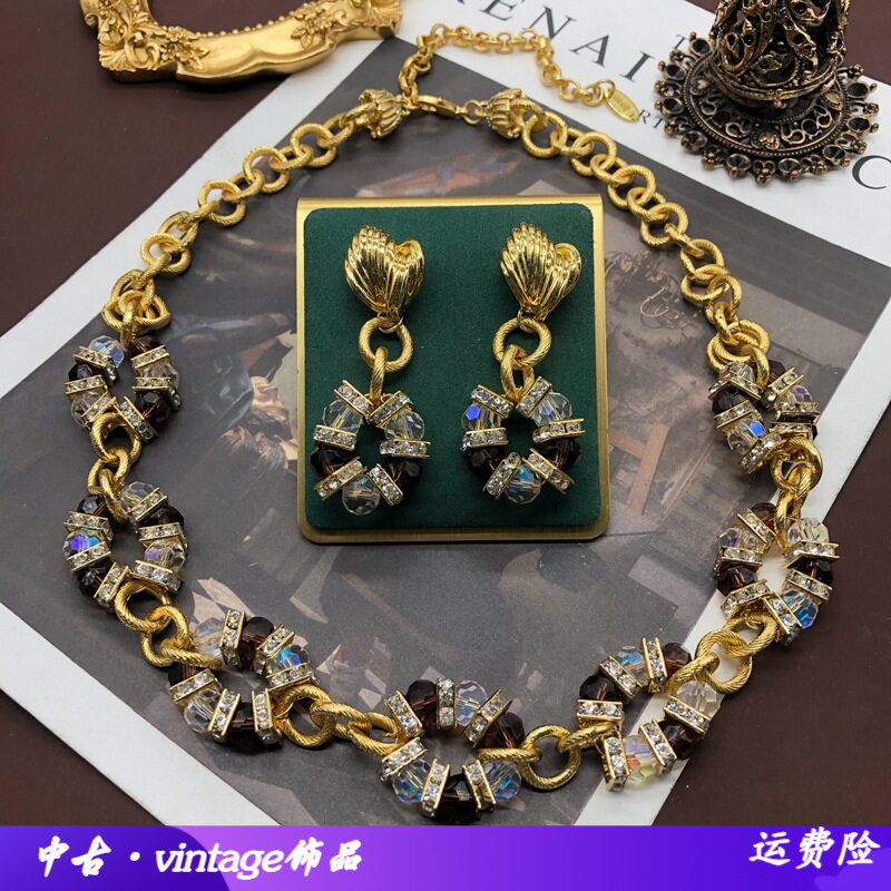 中古宫廷风重工优雅撞色水晶珠镶