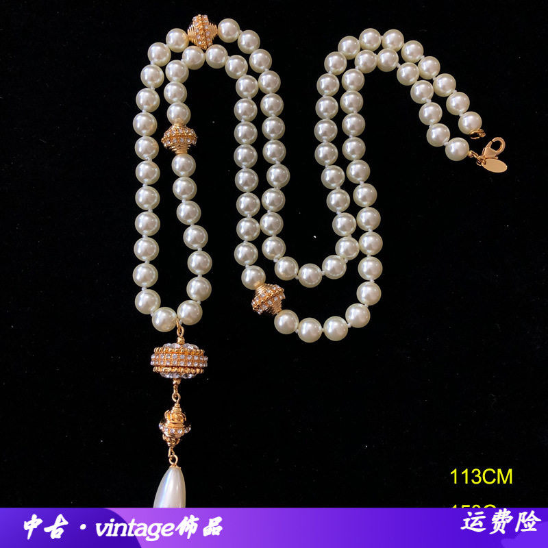 中古vintage饰品琉璃珍珠毛衣链