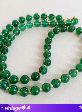 项链欧美日韩石头珠项链毛衣链绿