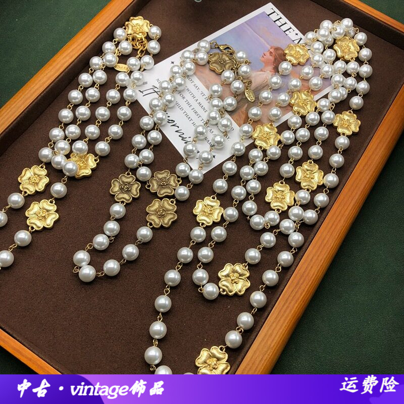 vintage做旧复古金项链四叶花琉