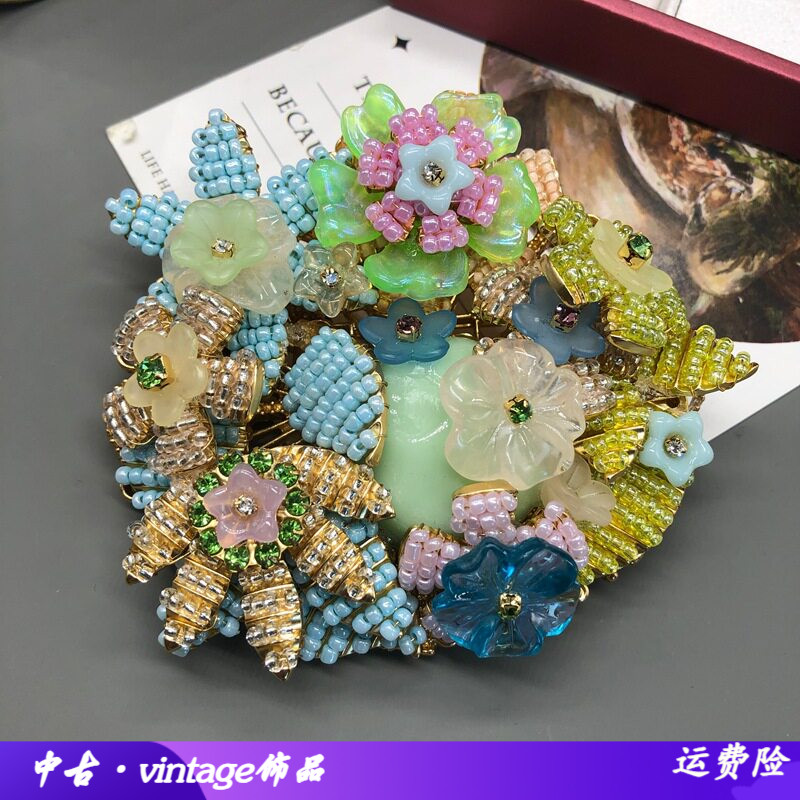 中古风编织工艺花朵胸花水滴条纹