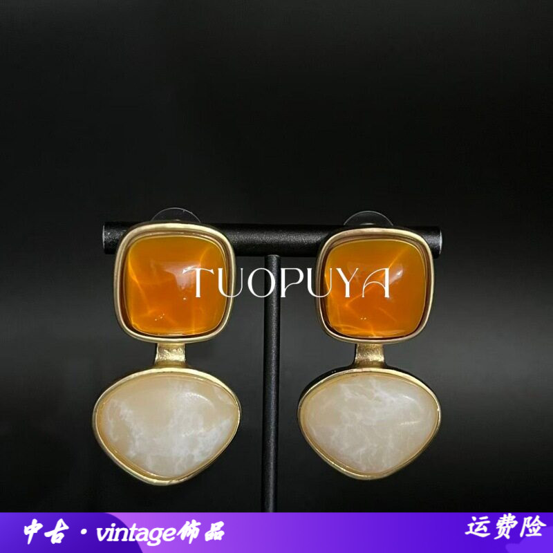 中古vintage双色耳钉女士气质时