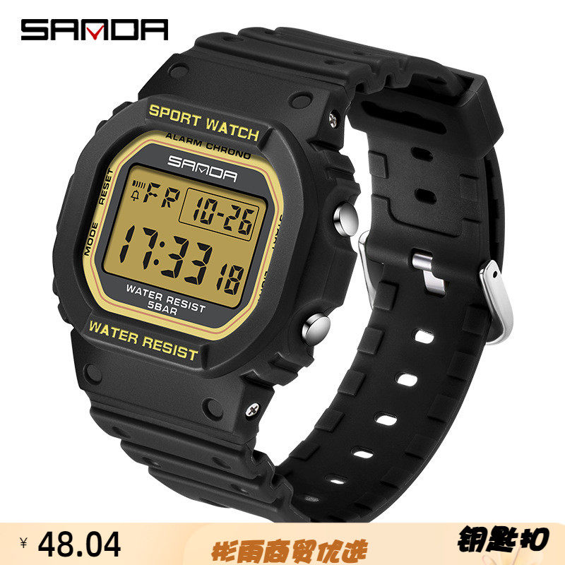 三达厂家直销方形单显多功能电子手表夜光闹钟户外运动学生电子表