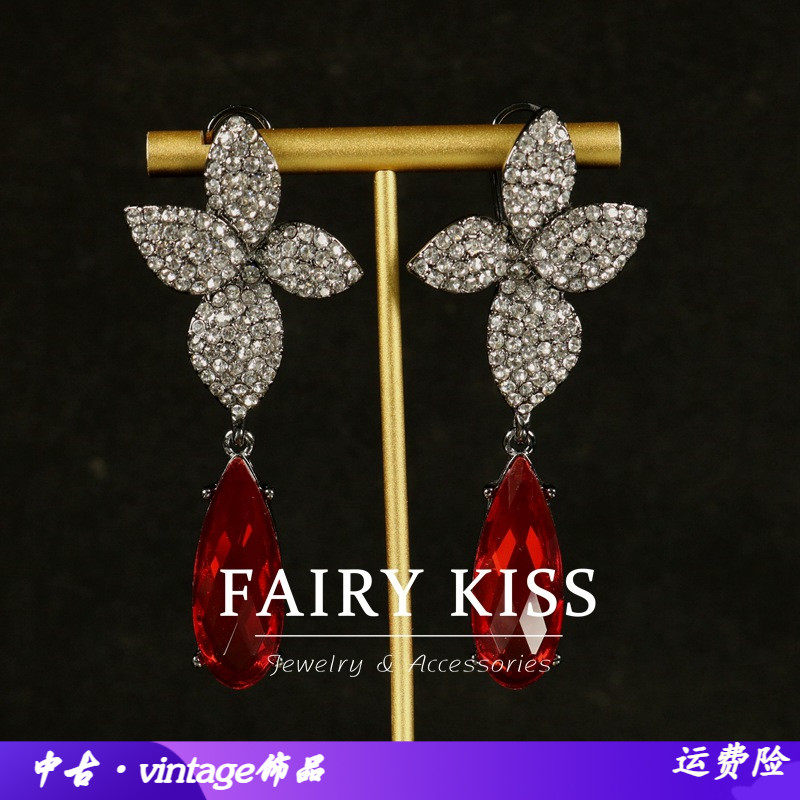 中古新款耳环红色水滴坠高级感四