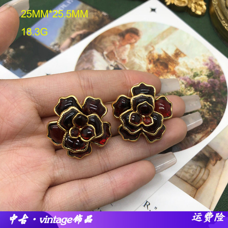 高级立体红色花朵项链耳环中古套
