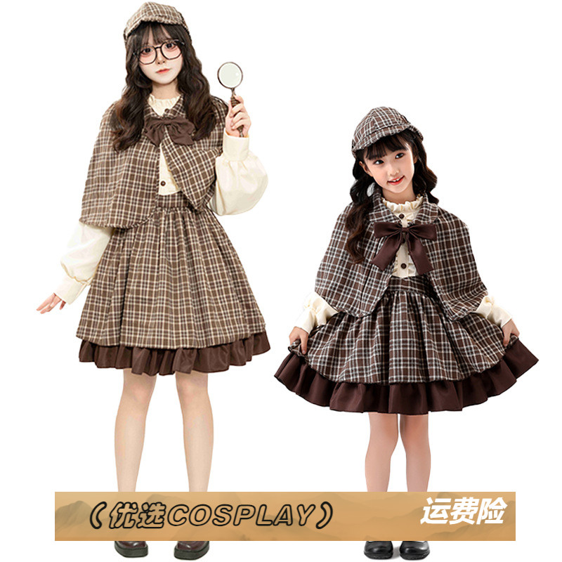 新款 2024年cosplay侦探福尔摩斯亲子套装游戏派对角色扮演服女装