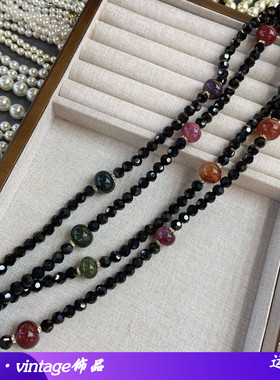 新中式超长款黑色水晶串珠项链美