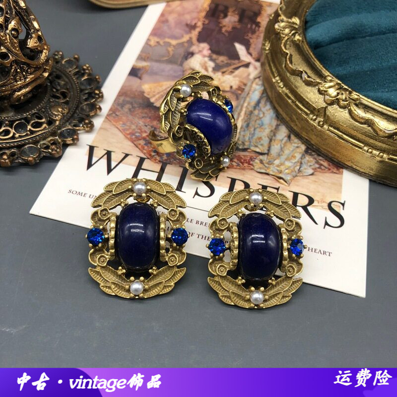 中古时尚高级感轻奢百搭蓝宝石戒