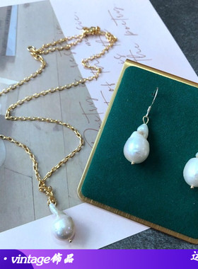 经典巴洛克珍珠银钩耳环短款电镀