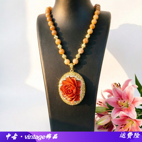 源头复古玫瑰花吊坠项链女款红东