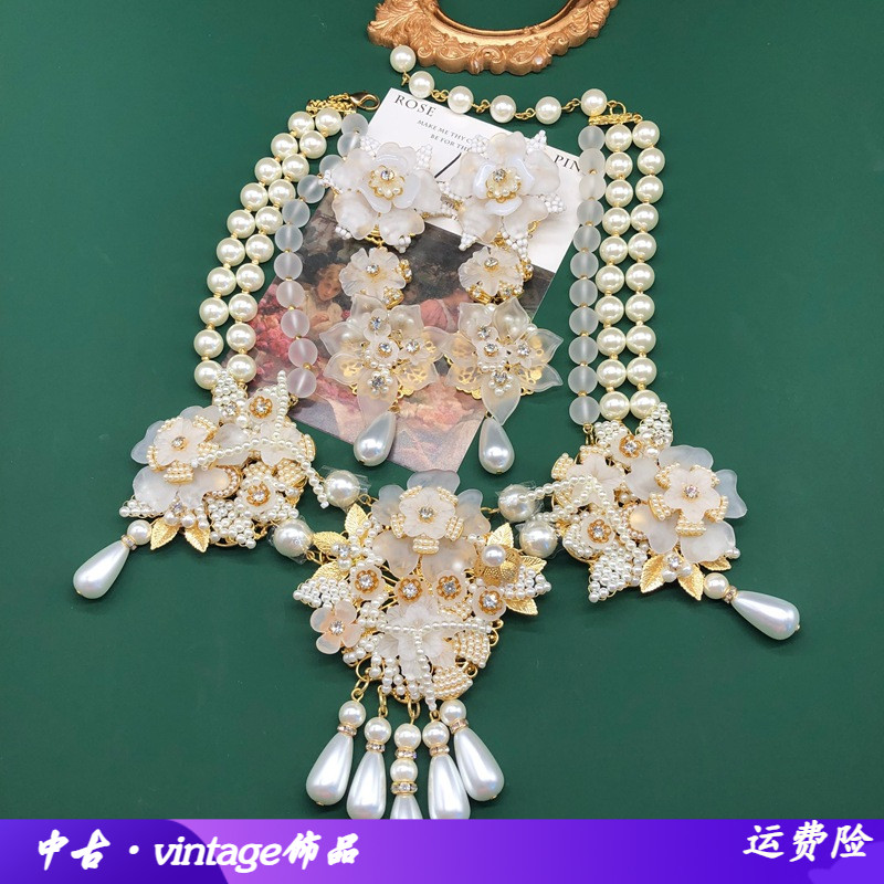 法式复古风夸张叶子玉花耳夹耳坠
