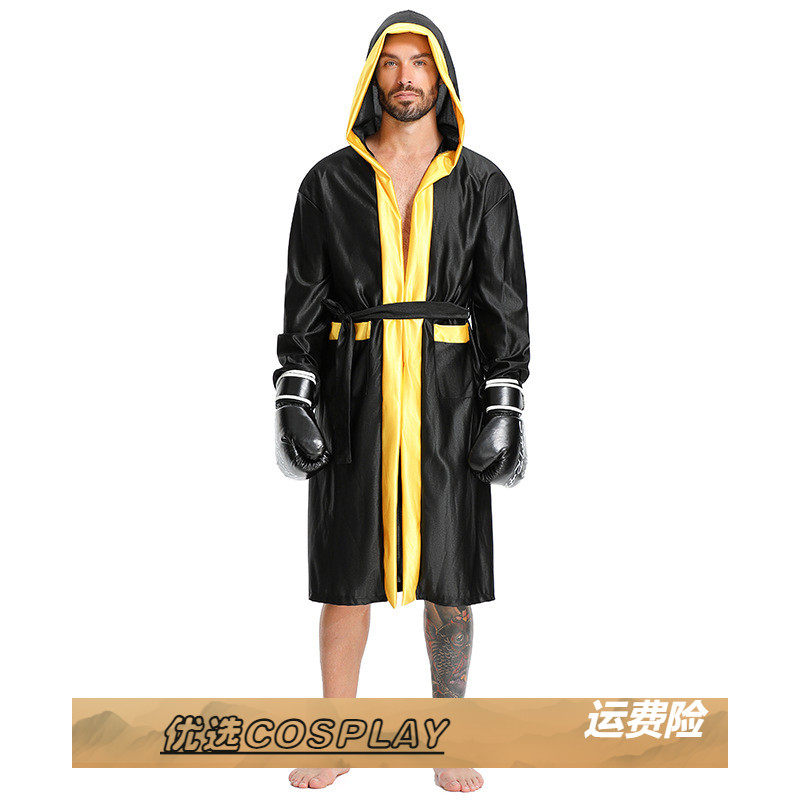 万圣节成人男cosplay拳击手游戏服战袍黑色连帽外套披风运动短裤