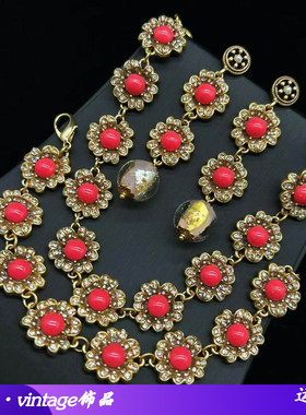 欧美夸张重工vintage花朵宝石项