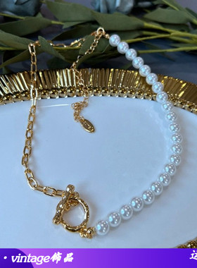 电镀真金oumala标珍珠项链颈链复