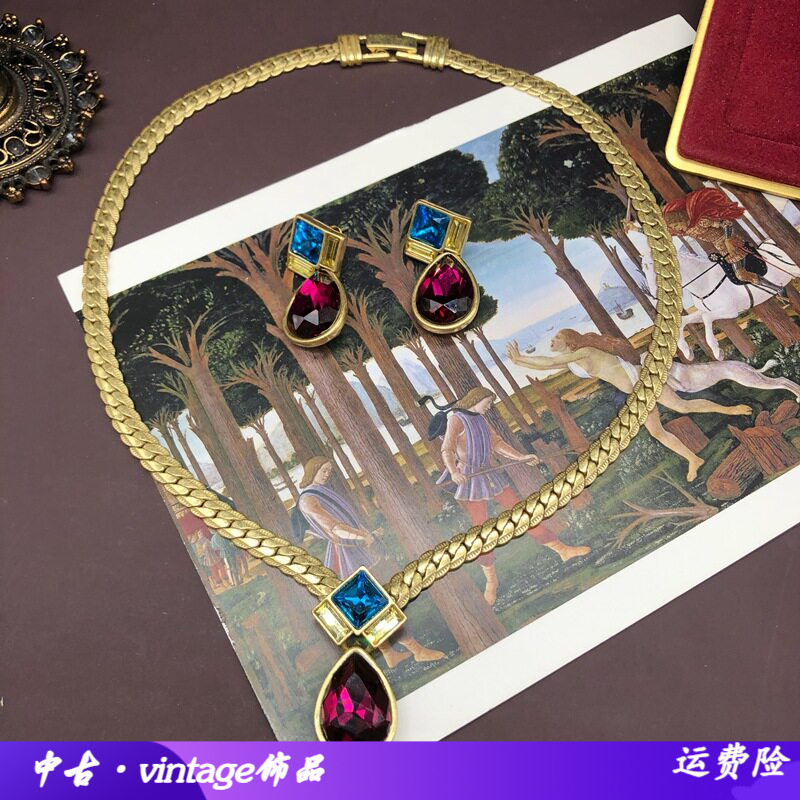 复古简约风做旧金彩色钻镶嵌水滴