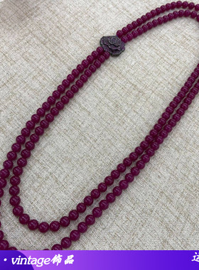 山茶花满锆紫色玉髓双层珍珠串珠