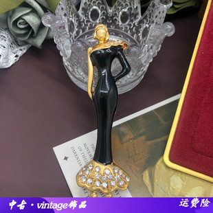 黑色珐琅釉镶钻摩登女郎气质优雅胸针女HE 青岛饰品日韩别针经典