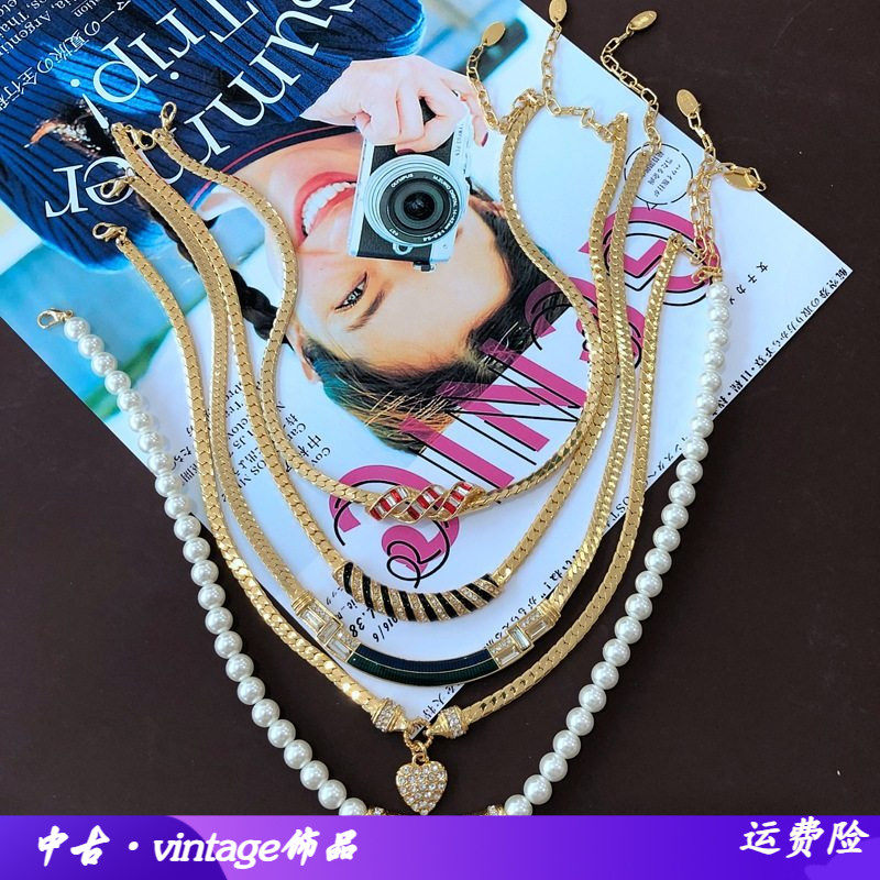 电镀真金复古珐琅釉铜链条短款项
