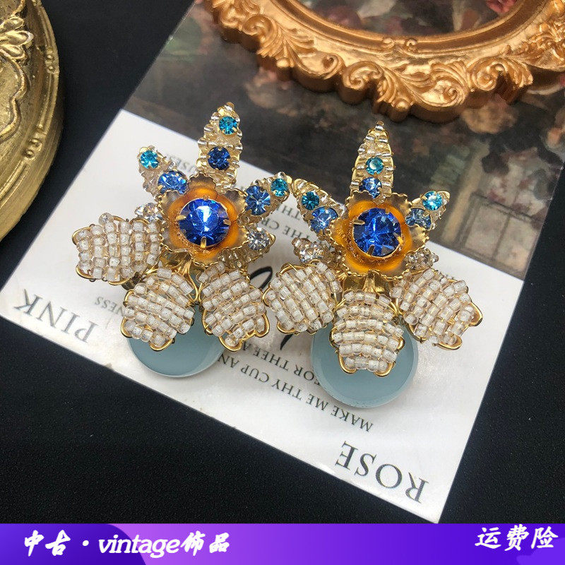 重工夸张耳饰手工编织花朵设计感
