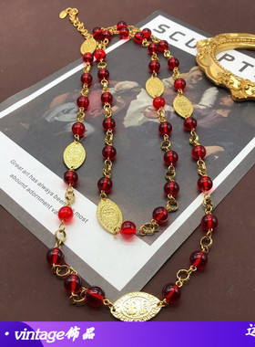 电镀真金长款红色绿色琉璃圆珠项