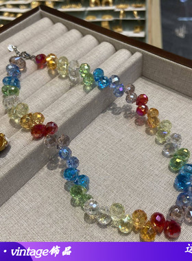 彩色透明横孔水滴水晶串珠项链轻