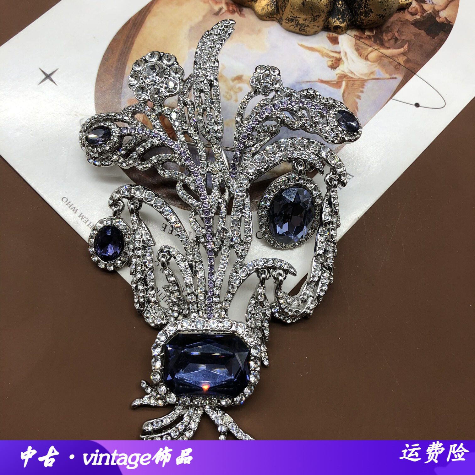 中古风微镶锆石羽毛胸针女潮个性