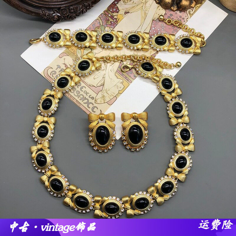青岛中古饰品镀真金黑金项链耳钉