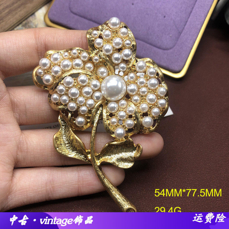 中古vintage饰品胸针花朵造型镶
