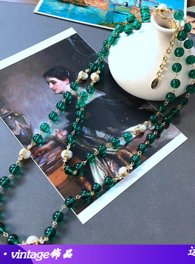 电镀真金长款湖蓝绿色琉璃圆珠项