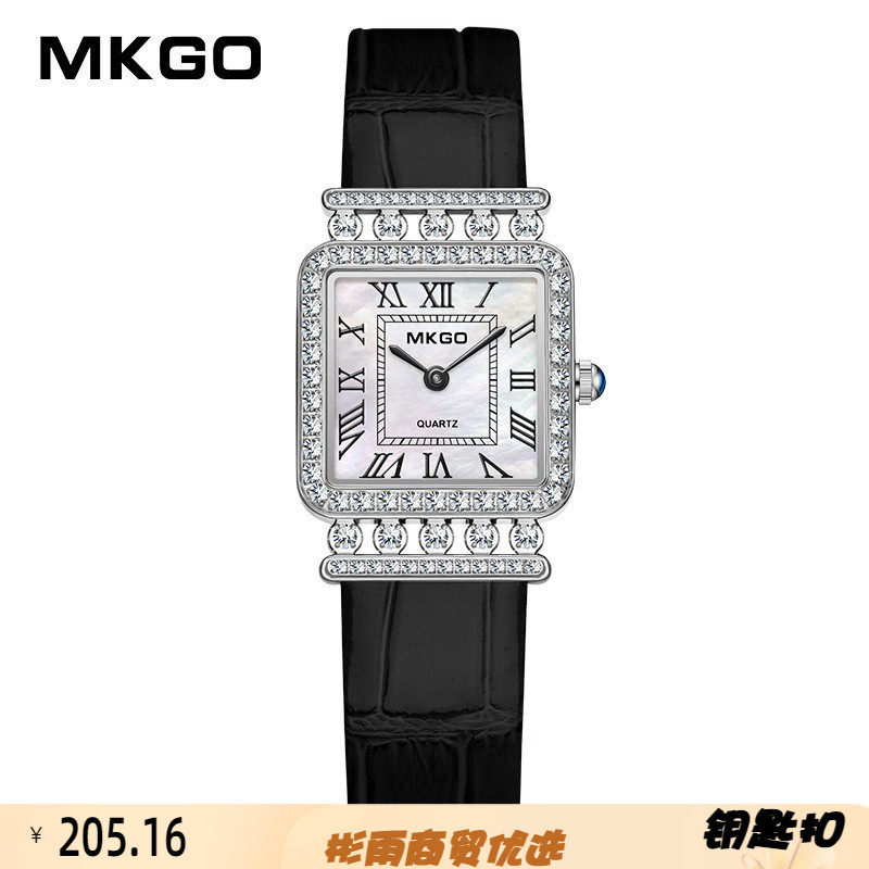 MKGO罗马纹镶钻女士手表创意精致竹节带石英表时尚轻奢小巧女腕表