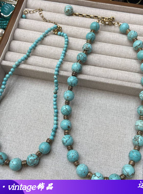 欧美高级感复古12M蓝松石项链简
