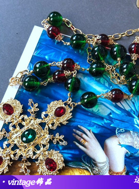 电镀真金古vintage红绿色琉璃圆