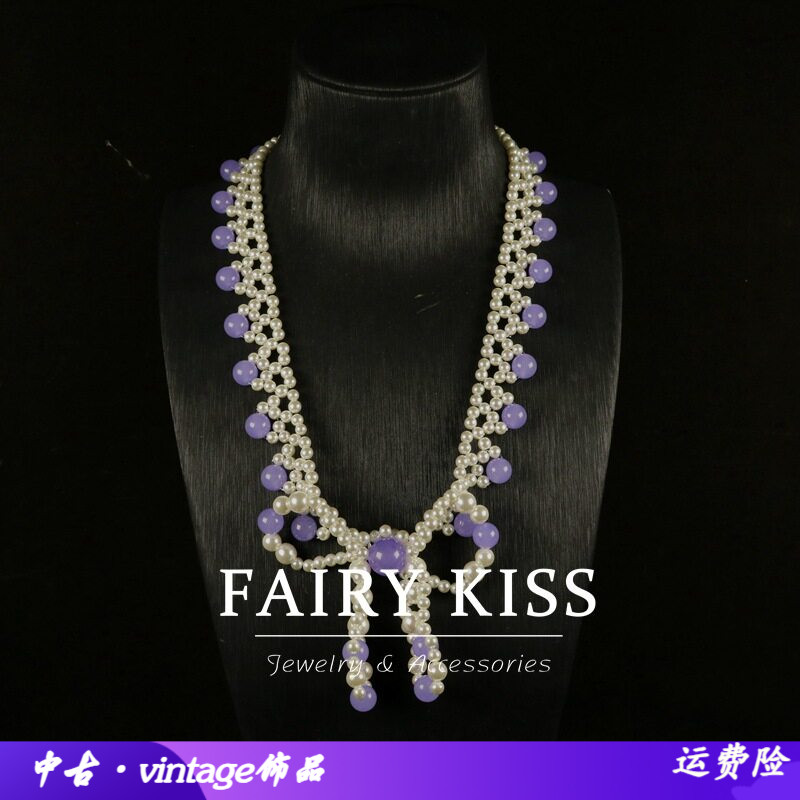 简约清新紫色珠子手工编织蝴蝶结