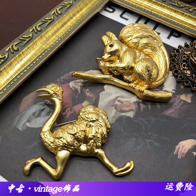 海外中古流金素金镀真金雾金胸针