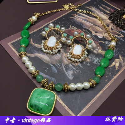 西洋复古风石头项链气质百搭镶母