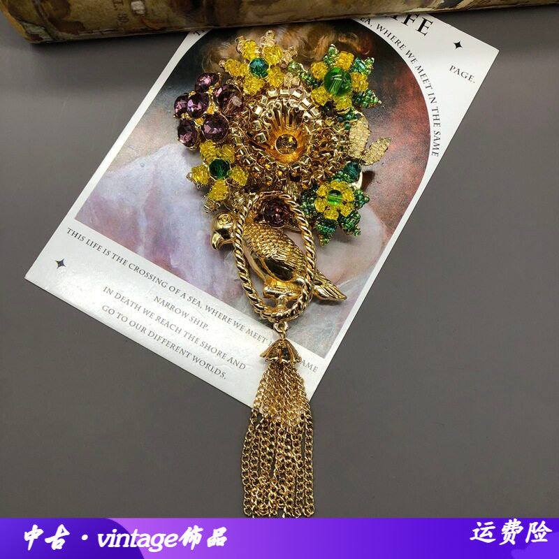 欧美高档百搭合金水钻玻璃胸针精