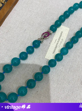 中古vintage10m大颗粒深蓝蓝色妖姬仿蓝玉髓项链颗颗打结锁骨链