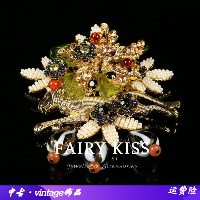 中古vintage胸针精致手工编织镶