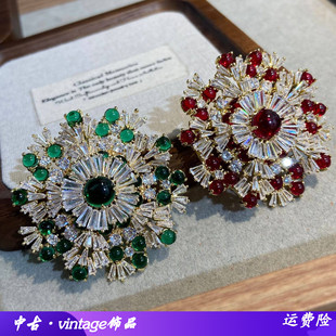 新款时尚奢华雪花胸针石榴红祖母绿精致胸花西装外套衣饰百搭别针