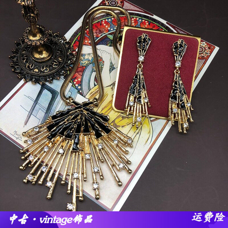 电镀真金铜蛇链项链耳钉套装黑色
