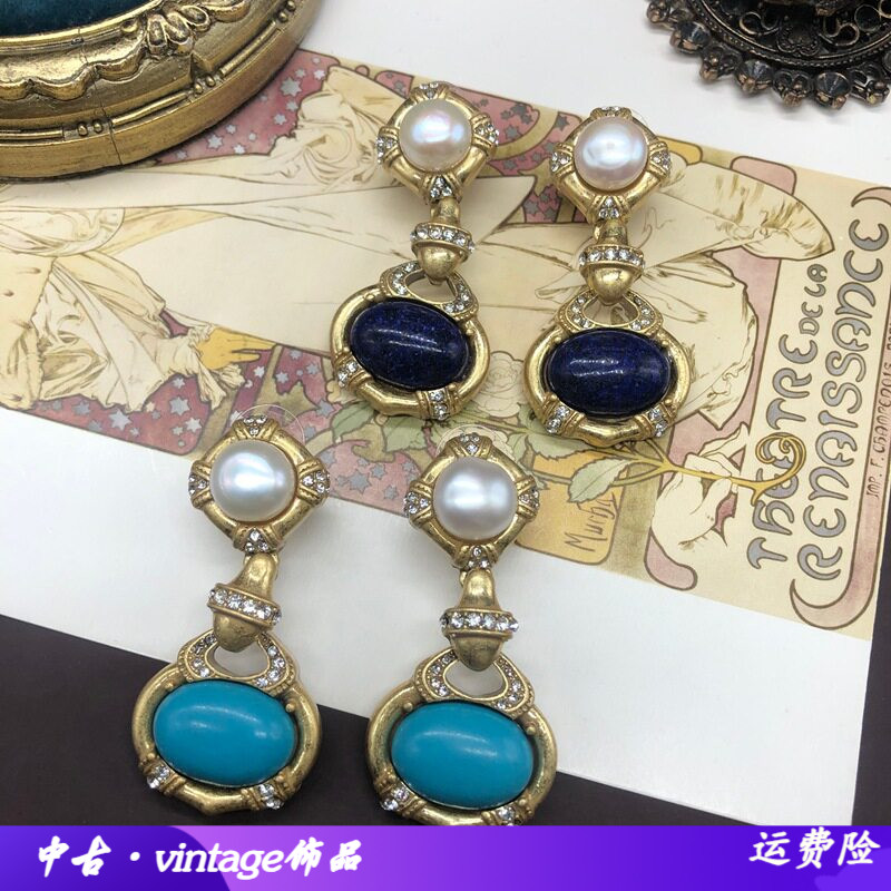 复古风耳饰简约设计青金石绿松石
