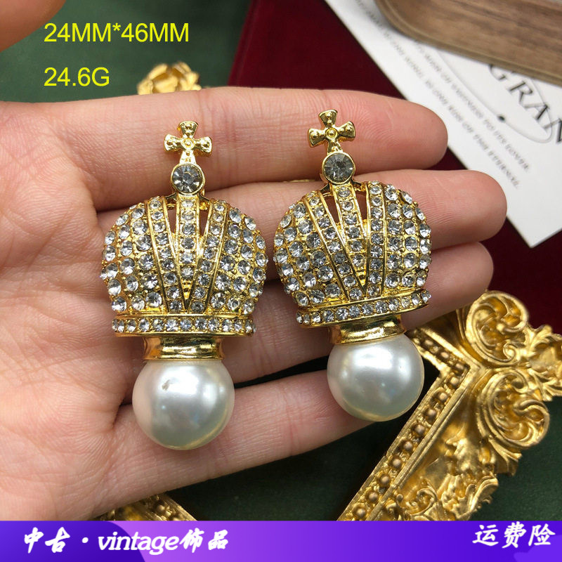 中古vintage耳饰小香风满钻耳钉